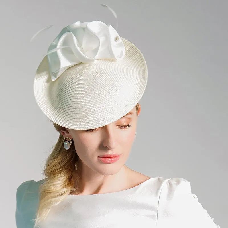 FADVES Fascinators Kentucky Derby Hat Elegant Pastoral Abaca Headbands Pillbox Hat with Ruching / Evening / Tea Party / Melbourne Cup Headpiece 2203