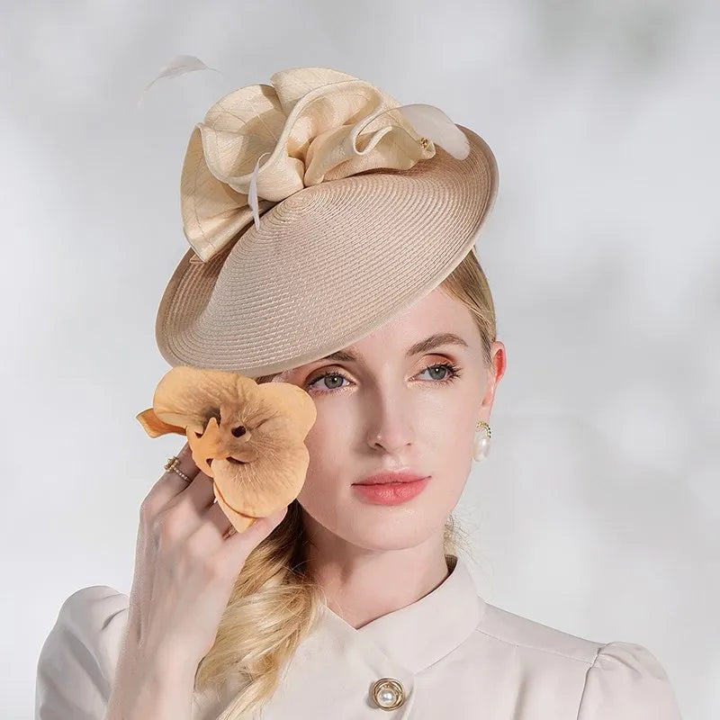 FADVES Fascinators Kentucky Derby Hat Elegant Pastoral Abaca Headbands Pillbox Hat with Ruching / Evening / Tea Party / Melbourne Cup Headpiece 2203