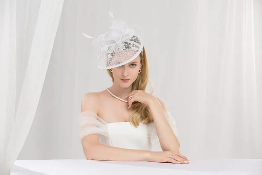 EE 2213  a party hat with a thin hair hoop bowknot feathers set auger royal elder sister female fan hat