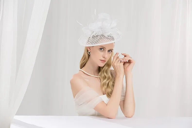 EE 2213  a party hat with a thin hair hoop bowknot feathers set auger royal elder sister female fan hat