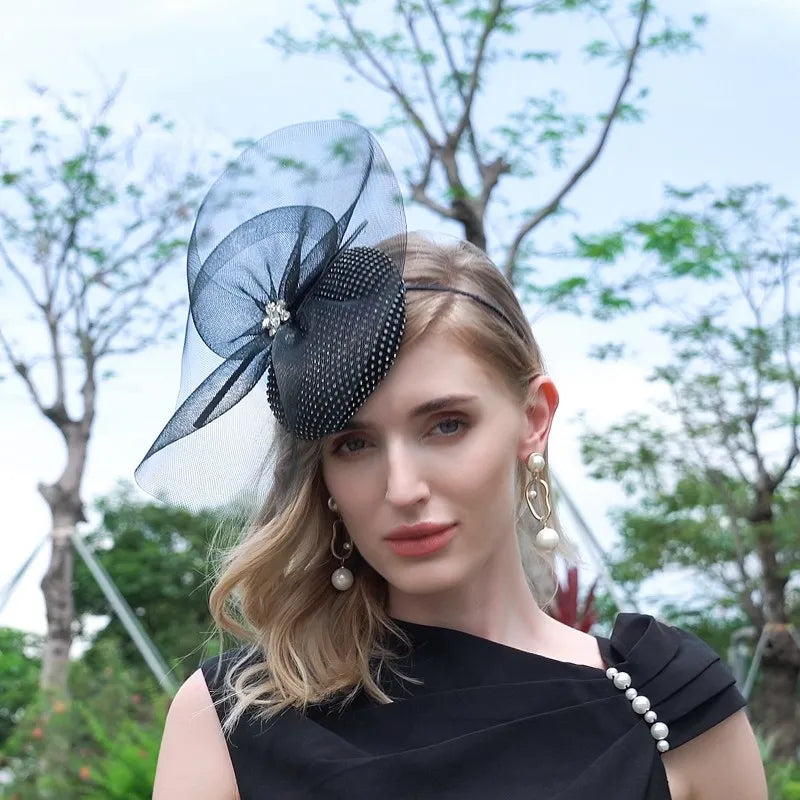 FADVES Fascinators Kentucky Derby Hat Tulle Feathers Top Hat Veil Hat Tea Party Cocktail Elegant Wedding With Rhinestone Feather Headpiece Headwear