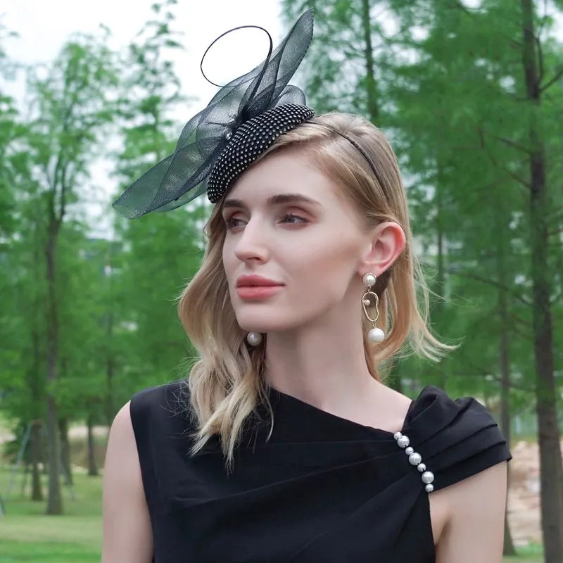 FADVES Fascinators Kentucky Derby Hat Tulle Feathers Top Hat Veil Hat Tea Party Cocktail Elegant Wedding With Rhinestone Feather Headpiece Headwear
