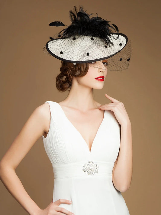 EE 2222 Spring and Summer/Stylish/Fascinator/Feather Flower/Birdcage Veil/Sinamay/Evening Headpiece/Tulle Fabric Hats Headpiece