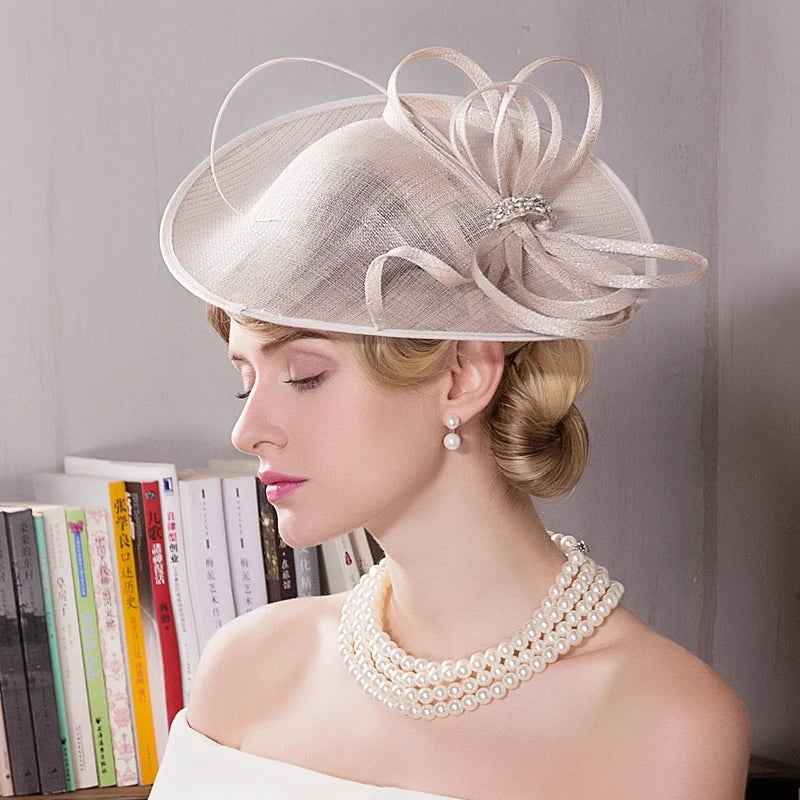 FADVES Women's Sinamay With Bowknot/Rhinestone Kentucky Derby Saucer Hats/Fascinators With Headband
