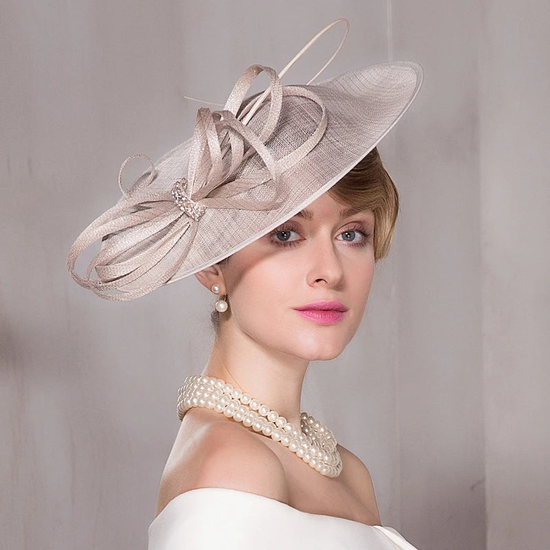 FADVES Women's Sinamay With Bowknot/Rhinestone Kentucky Derby Saucer Hats/Fascinators With Headband