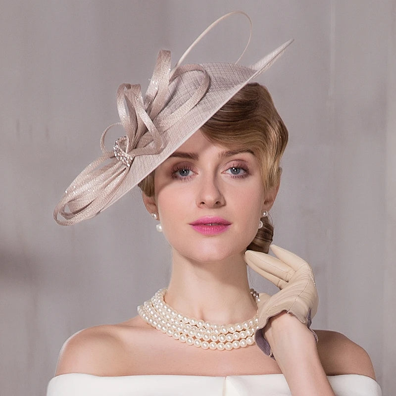 FADVES Women's Sinamay With Bowknot/Rhinestone Kentucky Derby Saucer Hats/Fascinators With Headband