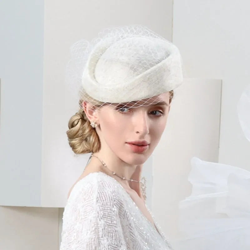 FADVES Hats Sinamay Saucer Hat Pillbox Hat Veil Hat Evening Party Cocktail Elegant British With Bowknot Tulle Headpiece Headwear