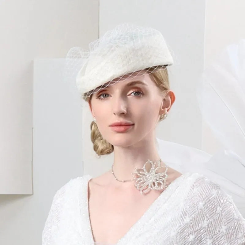 FADVES Hats Sinamay Saucer Hat Pillbox Hat Veil Hat Evening Party Cocktail Elegant British With Bowknot Tulle Headpiece Headwear