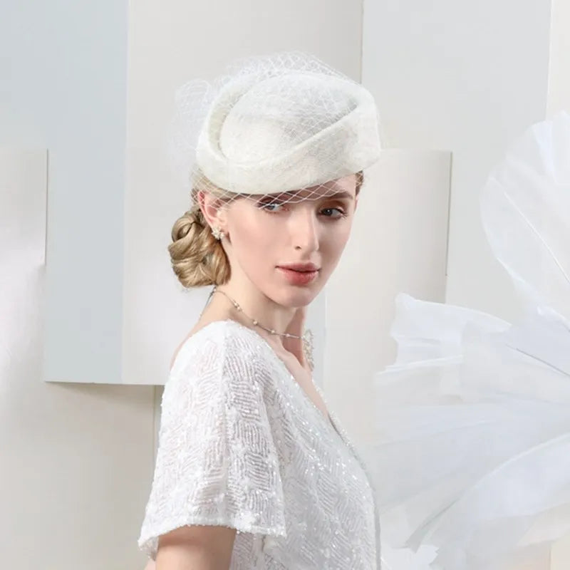 FADVES Hats Sinamay Saucer Hat Pillbox Hat Veil Hat Evening Party Cocktail Elegant British With Bowknot Tulle Headpiece Headwear