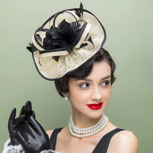EE 2283  British  linen hat hat female elegant flowers feather yarn jockey club