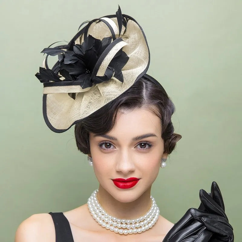 EE 2283  British  linen hat hat female elegant flowers feather yarn jockey club