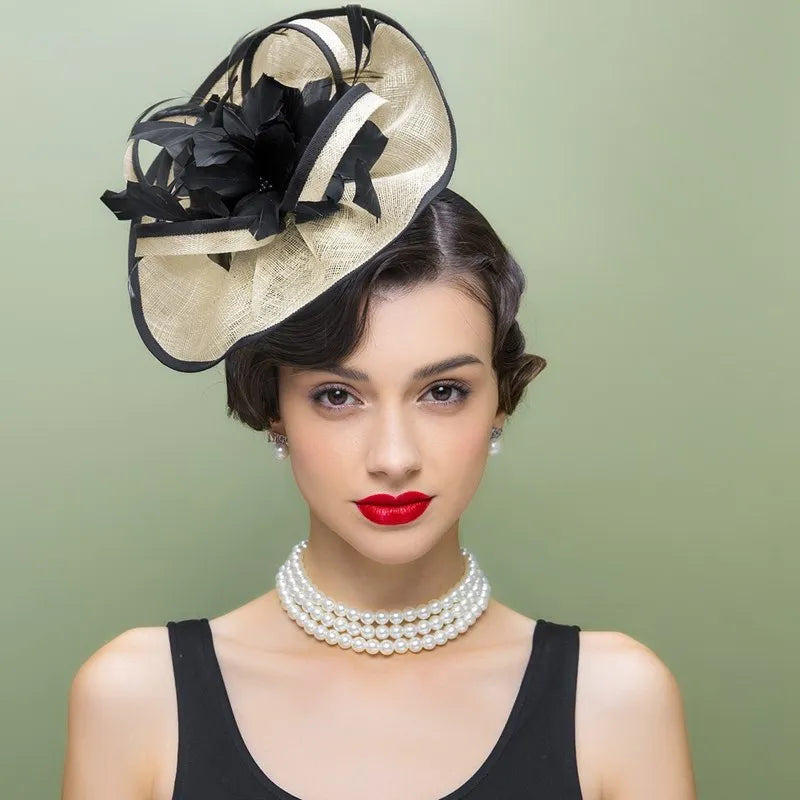 EE 2283  British  linen hat hat female elegant flowers feather yarn jockey club