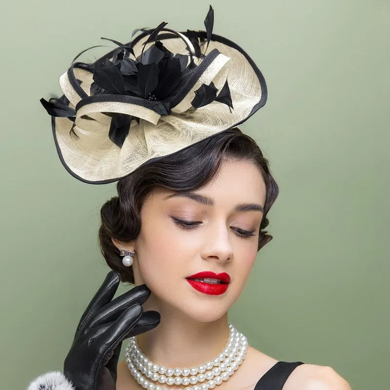 EE 2283  British  linen hat hat female elegant flowers feather yarn jockey club