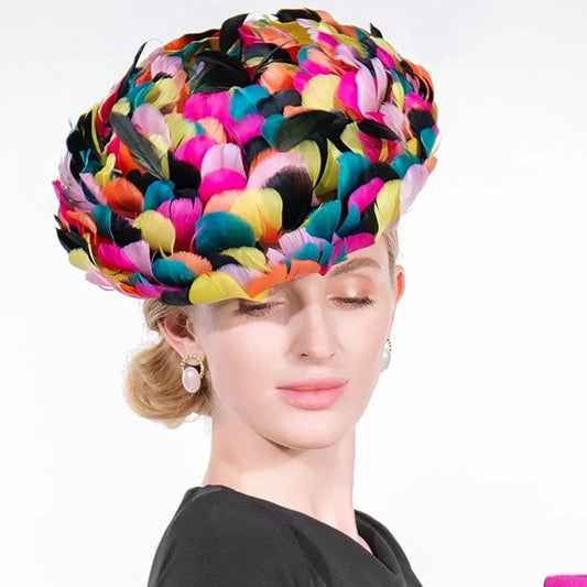EE 2302  summer new  shade sunscreen color feathers set auger temperament hat hat female summer ball
