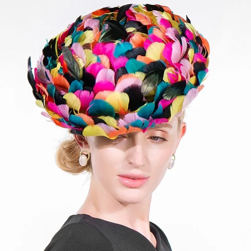 EE 2302  summer new  shade sunscreen color feathers set auger temperament hat hat female summer ball