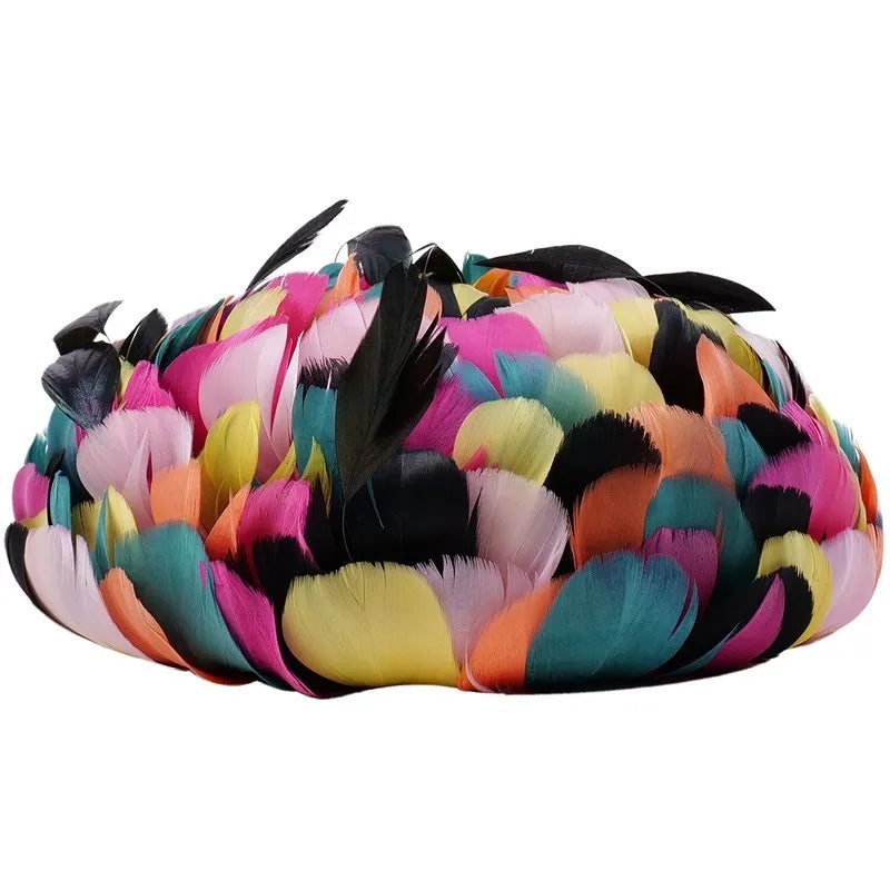 EE 2302  summer new  shade sunscreen color feathers set auger temperament hat hat female summer ball