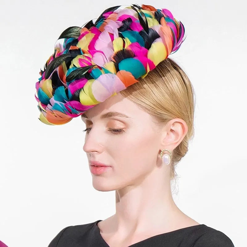 EE 2302  summer new  shade sunscreen color feathers set auger temperament hat hat female summer ball