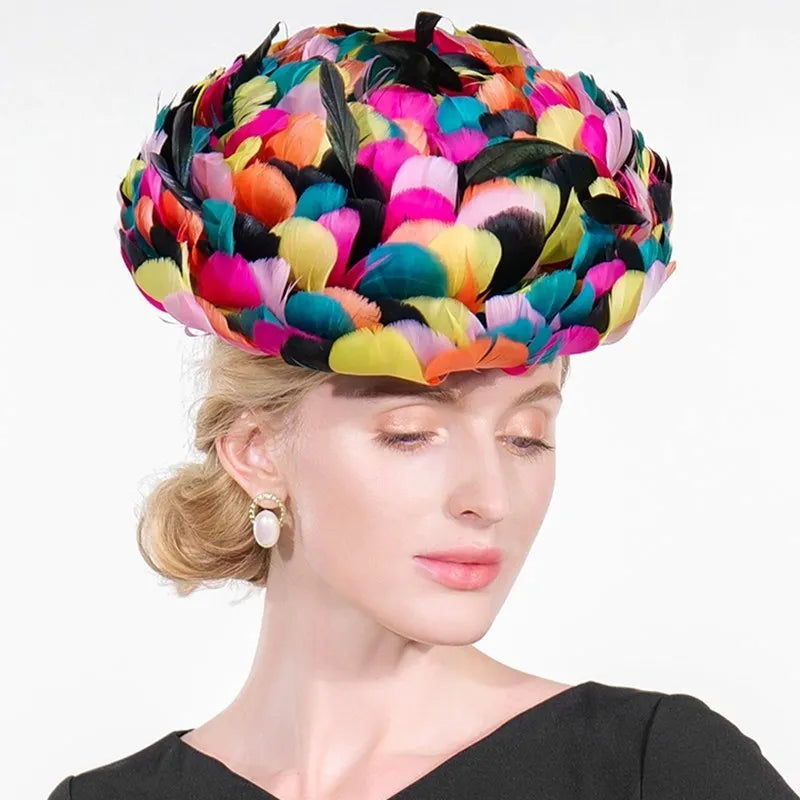 EE 2302  summer new  shade sunscreen color feathers set auger temperament hat hat female summer ball
