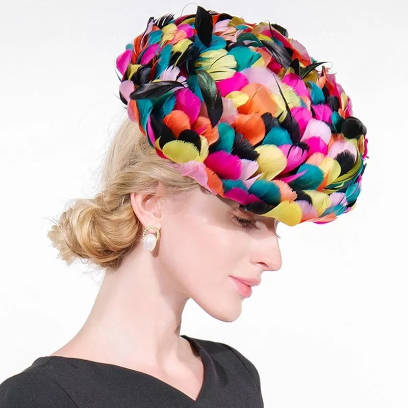 EE 2302  summer new  shade sunscreen color feathers set auger temperament hat hat female summer ball