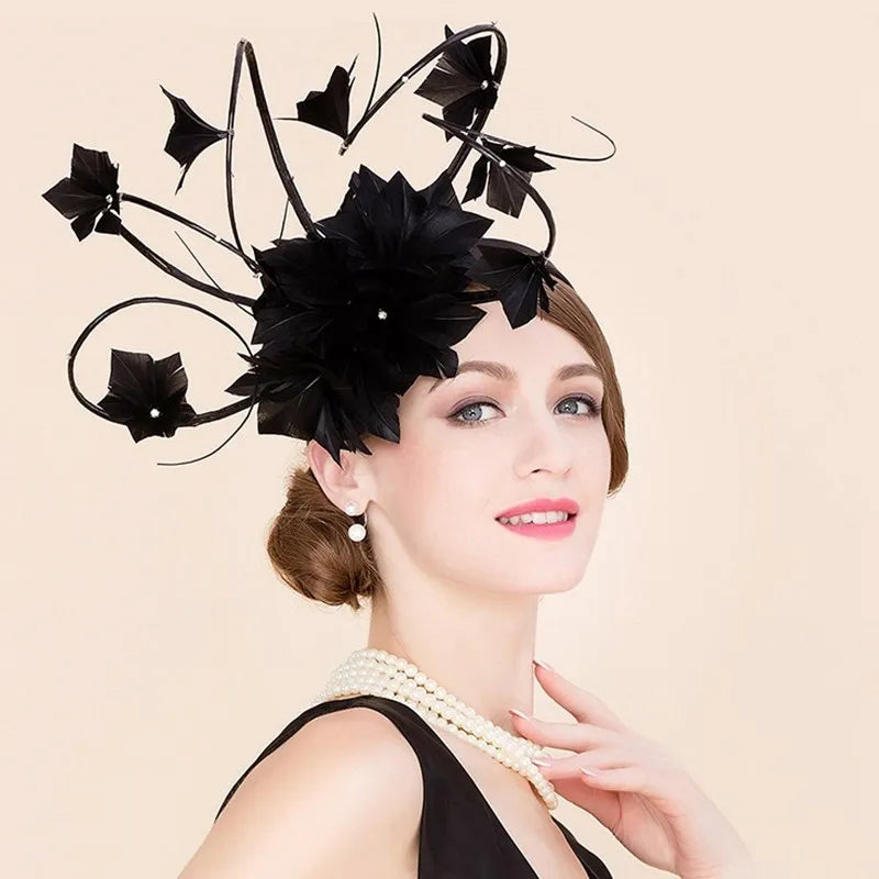 EE 2303  designer duds shows a hat, yarn homburg British elegant yarn feather hat