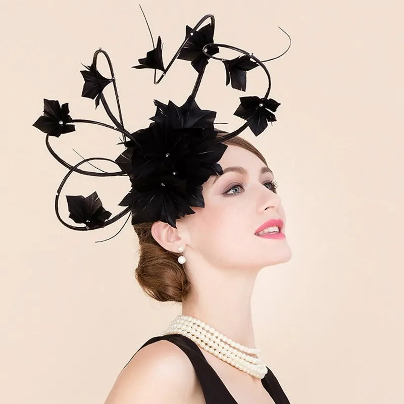 EE 2303  designer duds shows a hat, yarn homburg British elegant yarn feather hat