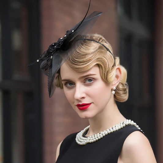 EE 2338 Spring and Summer/Stylish/Flowers/Ostrich Quills/Pearls/Horsetail Yarn/Evening Headpiece/Fascinator Hat/Polyester Hats