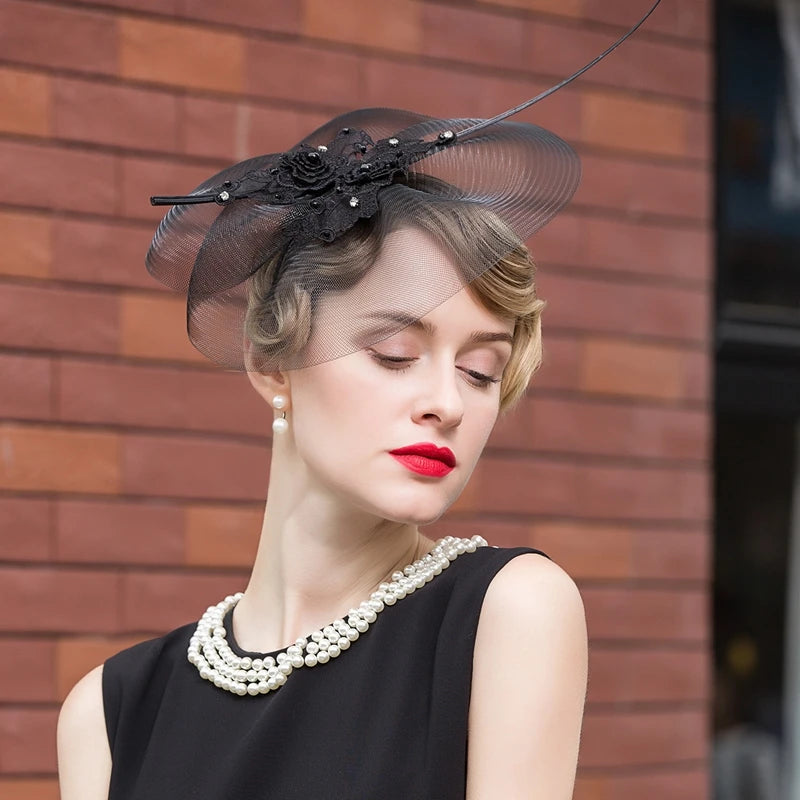 EE 2338 Spring and Summer/Stylish/Flowers/Ostrich Quills/Pearls/Horsetail Yarn/Evening Headpiece/Fascinator Hat/Polyester Hats