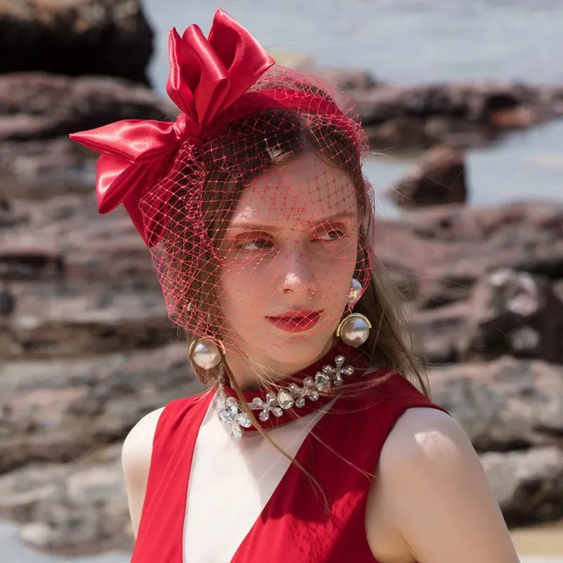 EE 2348 British  elegant aristocratic face net yarn bowknot party dress color hair hat female xia ding cloth