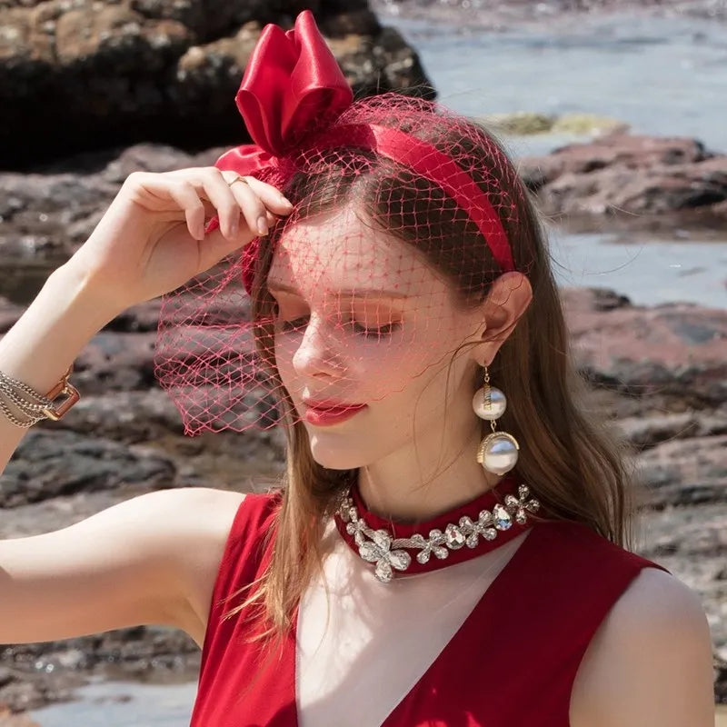 EE 2348 British  elegant aristocratic face net yarn bowknot party dress color hair hat female xia ding cloth