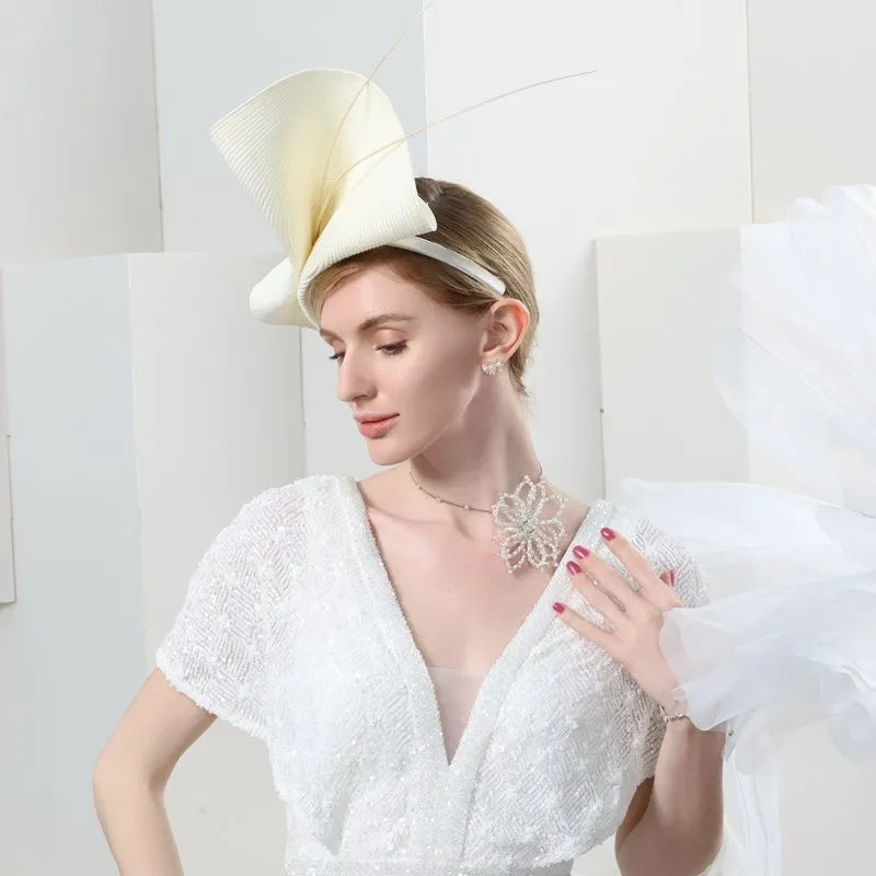 Hats Headwear Natural Fiber synthetic fibre Straw Hat Saucer Hat Cloche Hat Evening Party Horse Race Retro British With Bowknot Cap Headpiece Headwear
