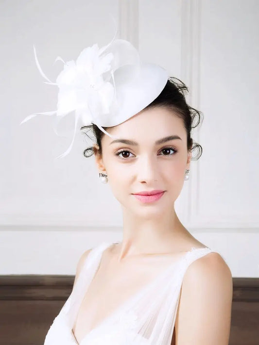 EE 2367 Spring and Summer/Sinamay/White Wedding Hat/Evening Headpiece/Cocktail Derby Party/Church Wedding /Fascinators Flowers