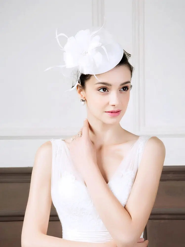 EE 2367 Spring and Summer/Sinamay/White Wedding Hat/Evening Headpiece/Cocktail Derby Party/Church Wedding /Fascinators Flowers