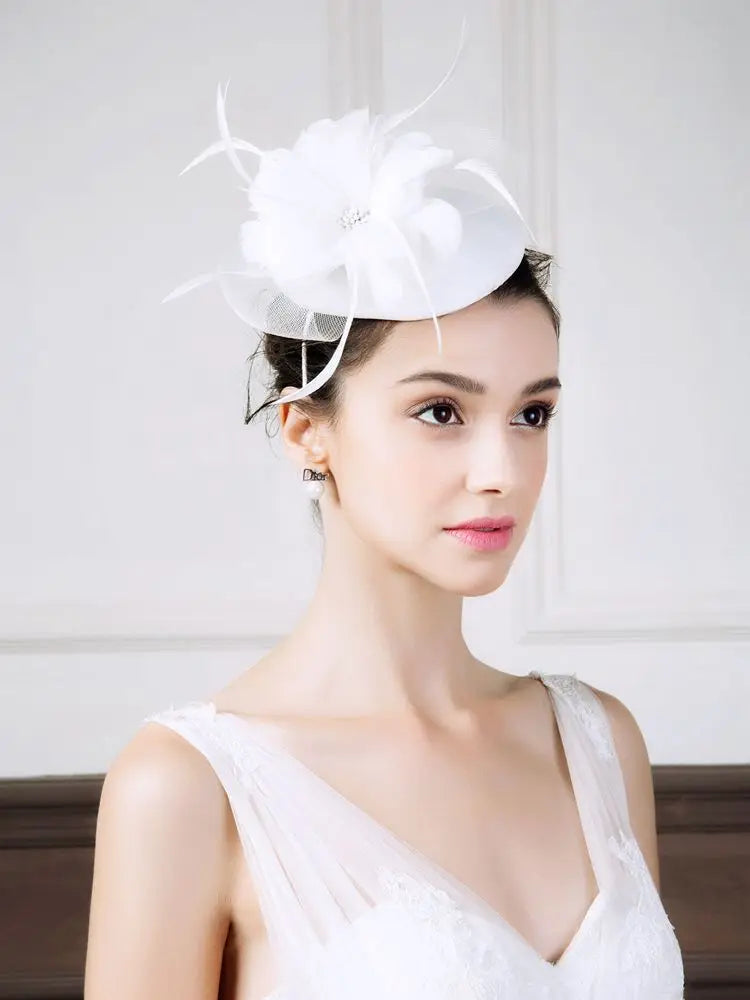 EE 2367 Spring and Summer/Sinamay/White Wedding Hat/Evening Headpiece/Cocktail Derby Party/Church Wedding /Fascinators Flowers