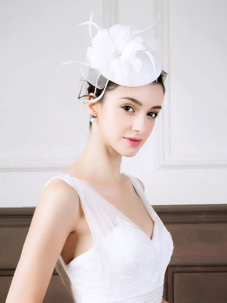 EE 2367 Spring and Summer/Sinamay/White Wedding Hat/Evening Headpiece/Cocktail Derby Party/Church Wedding /Fascinators Flowers