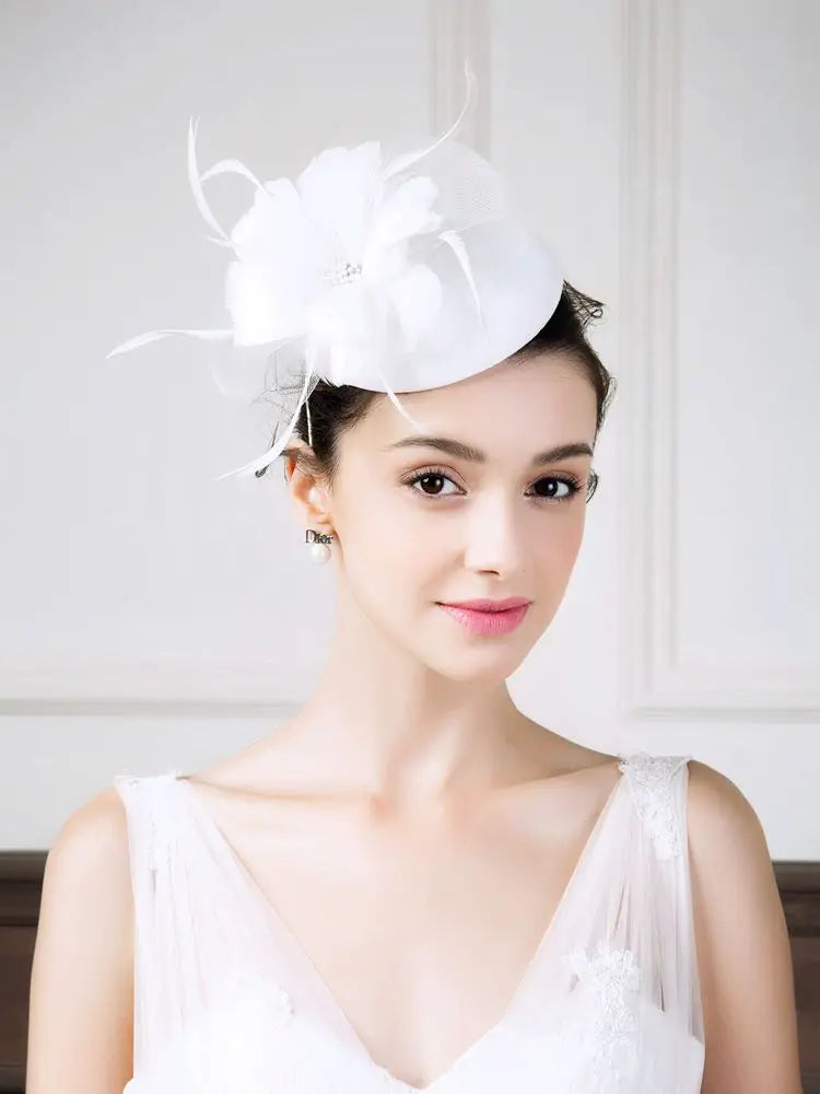 EE 2367 Spring and Summer/Sinamay/White Wedding Hat/Evening Headpiece/Cocktail Derby Party/Church Wedding /Fascinators Flowers