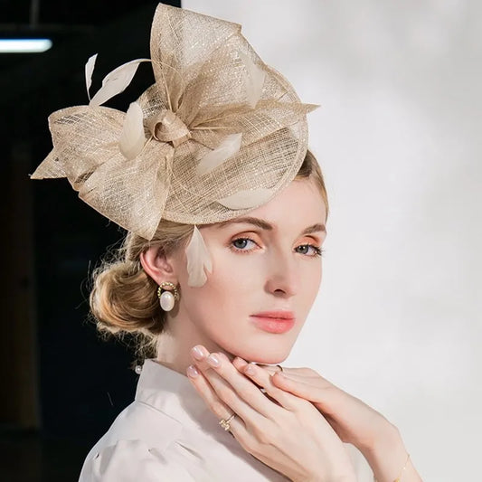 EE 2375  the original design of the new British summer elegant linen shamao homburg female feather hat