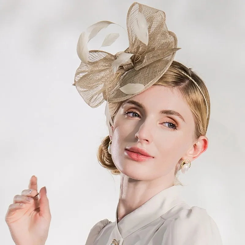 EE 2375  the original design of the new British summer elegant linen shamao homburg female feather hat
