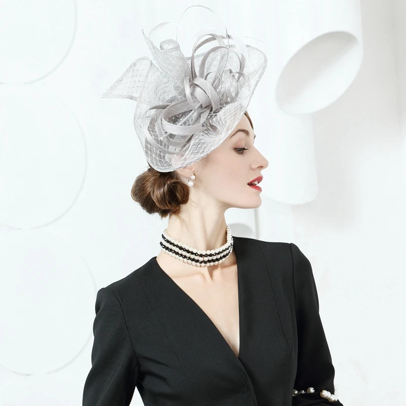 EE 2381 Spring and Summer/Delicate/Feather Flower/Bowknot/Sinamay/Party/Evening Headpiece/Tulle Fabric Hats Headpiece