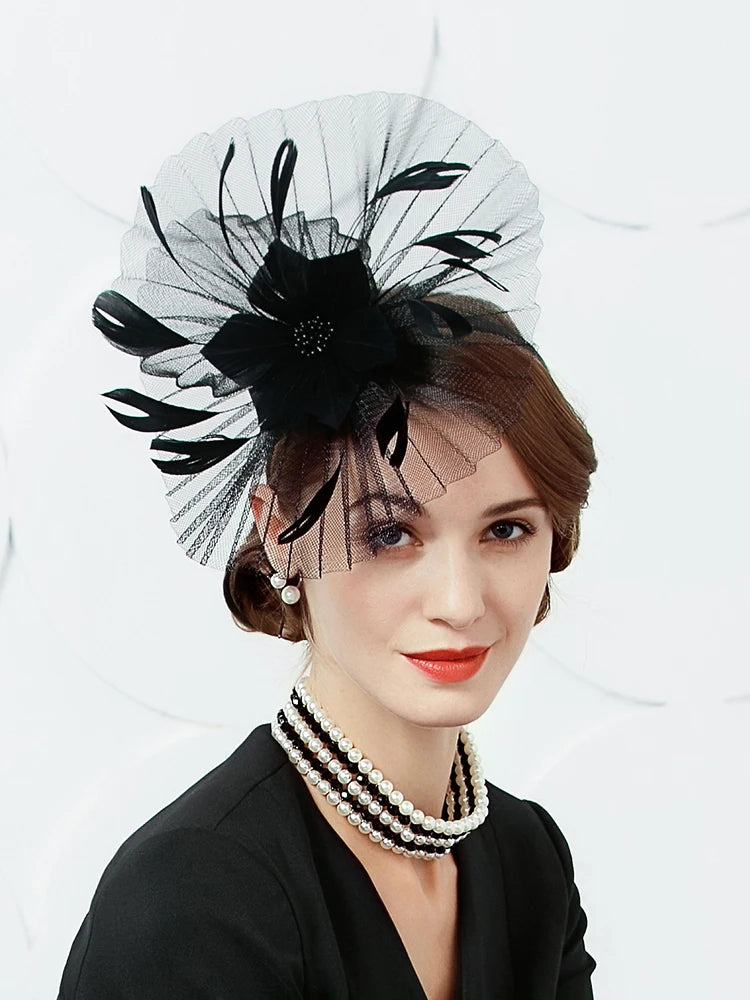 EE 2384  summer new original designer elegant British female summer flowers small feather hat hat