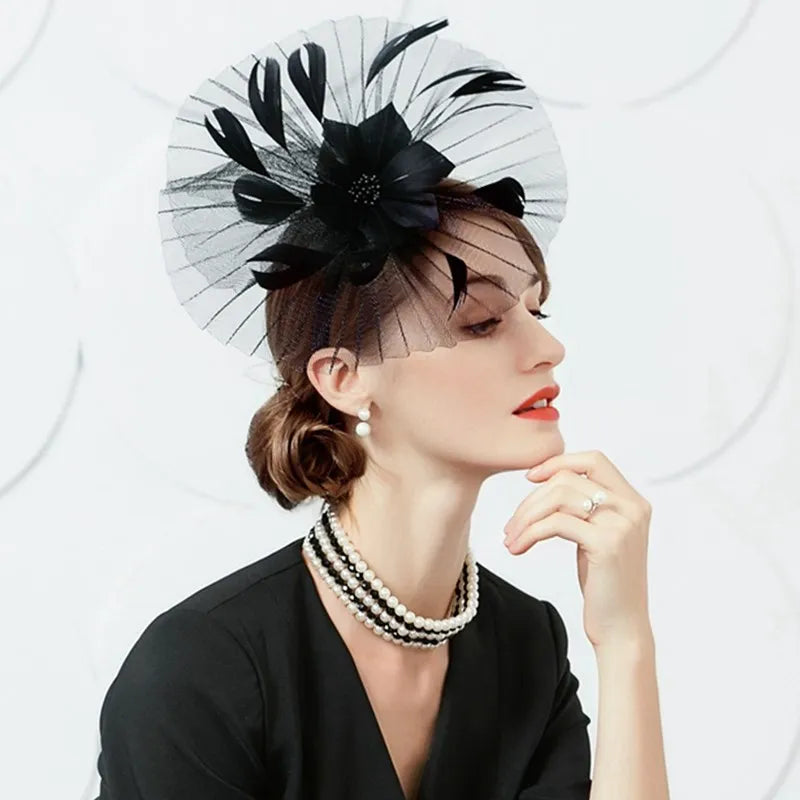 EE 2384  summer new original designer elegant British female summer flowers small feather hat hat