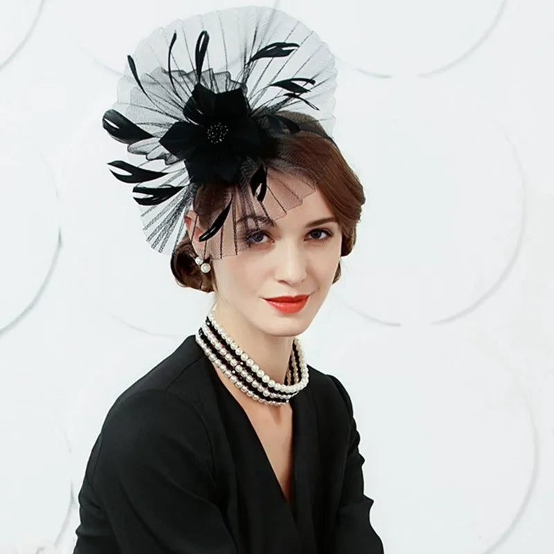 EE 2384  summer new original designer elegant British female summer flowers small feather hat hat