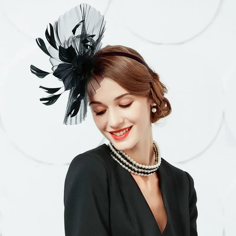 EE 2384  summer new original designer elegant British female summer flowers small feather hat hat