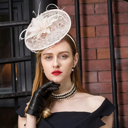 EE 2390 summer new original design elegant British gauze flax flowers small female summer hat hat