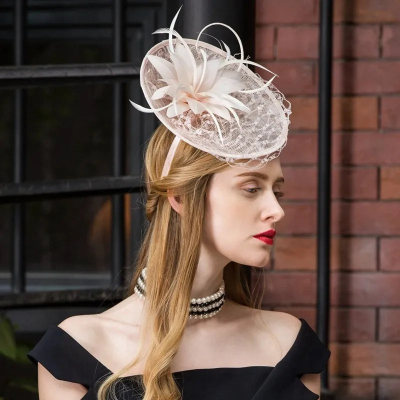 EE 2390 summer new original design elegant British gauze flax flowers small female summer hat hat