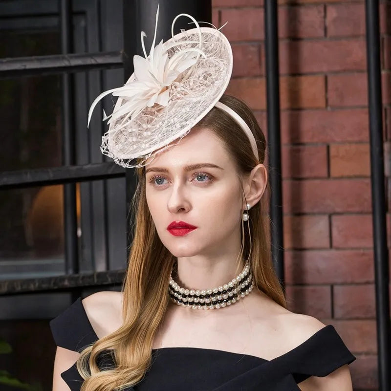 EE 2390 summer new original design elegant British gauze flax flowers small female summer hat hat