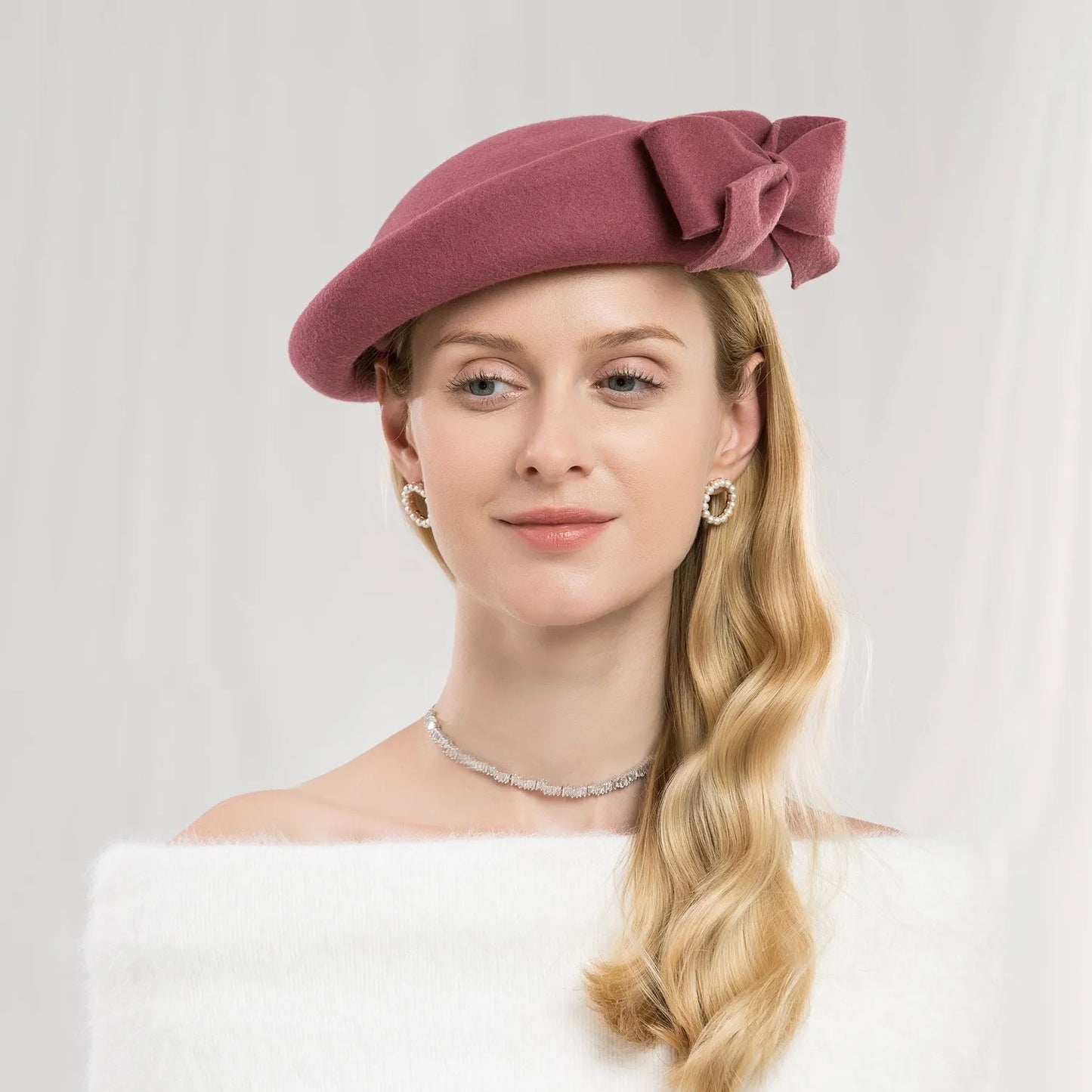 Elegant Wool Cocktail Pillbox Hat with Bow Wedding Party Church Derby Fascinator with Hair Clip 3003