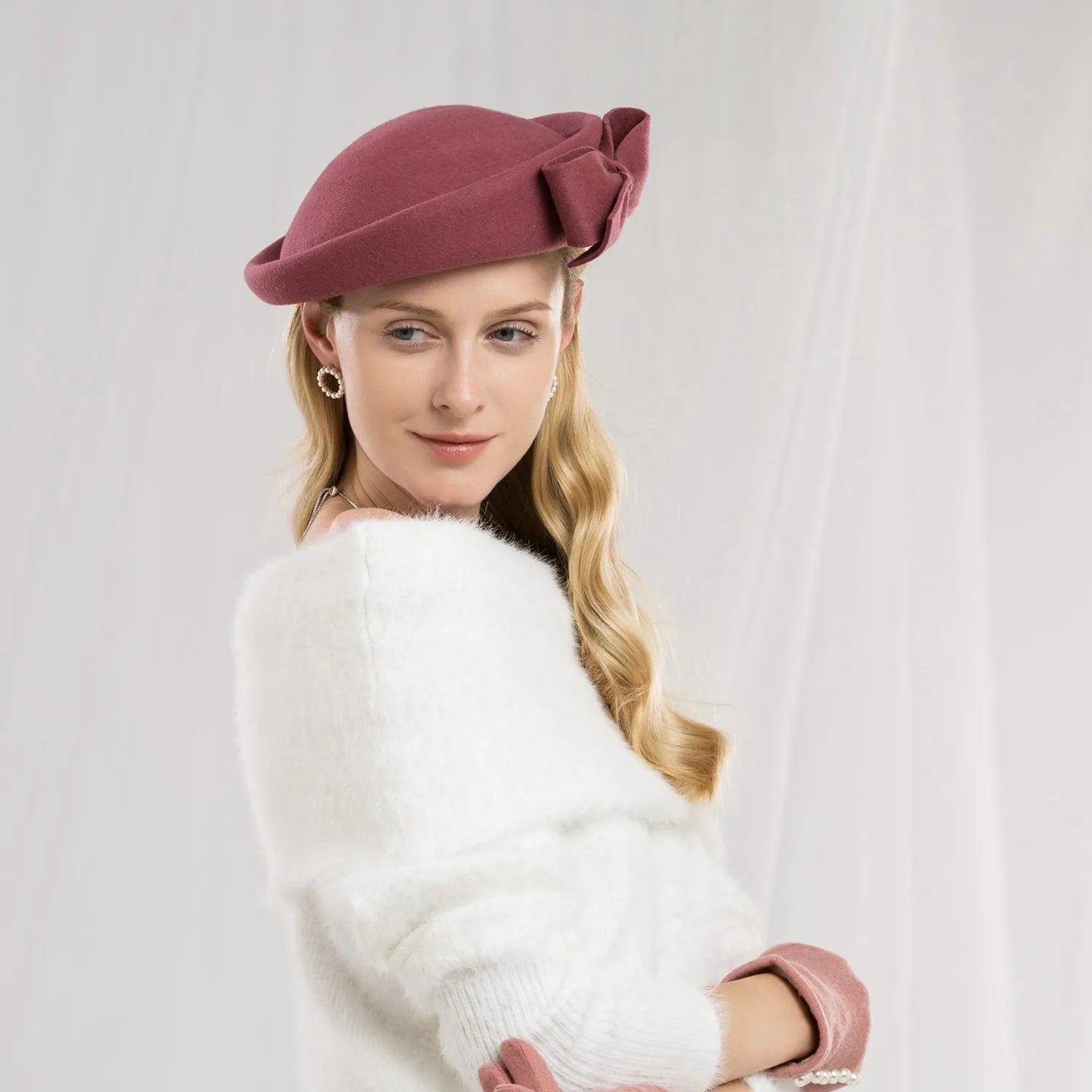 Elegant Wool Cocktail Pillbox Hat with Bow Wedding Party Church Derby Fascinator with Hair Clip 3003