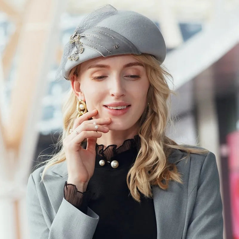 EE 3009 autumn winter buds small British wool hat elegant joker shamao children fall net