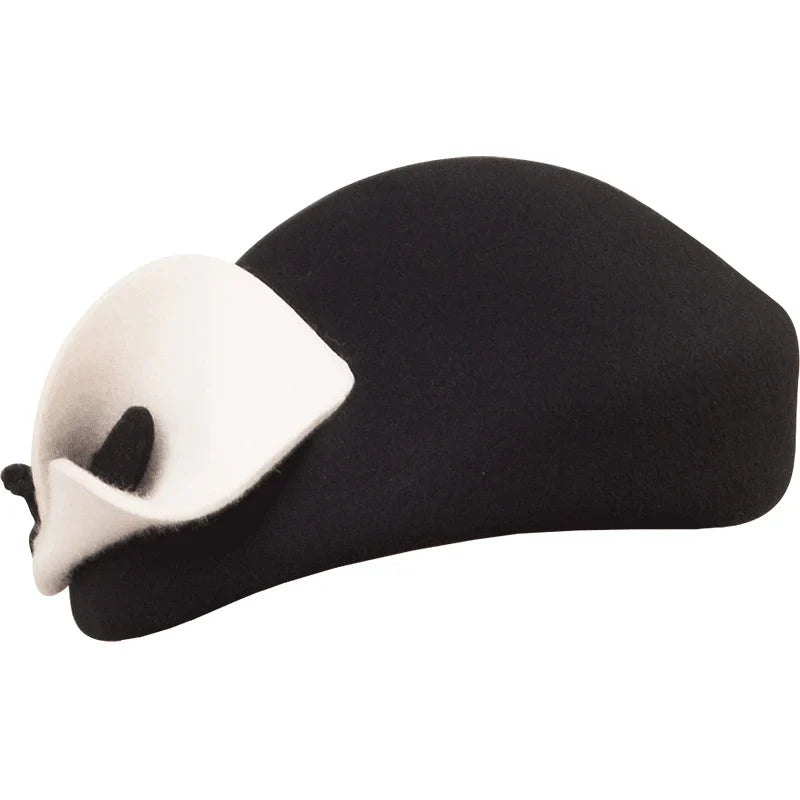 FADVES Vintage Style Wool Felt Pillbox Fascinator Hat, Black with White Bow, British Wedding Church Derby Formal Wear