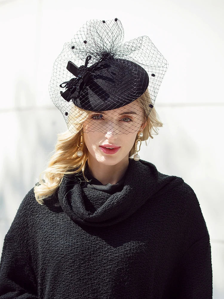EE 3017 Special Occasion /Congratulations /Carnival /Fascinator Gorgeous Wool With Tulle /Wedding  /Honeymoon  Hat /Elegant